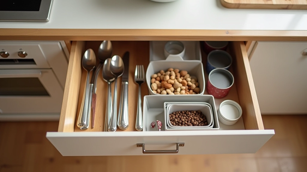 Organized kitchen storage with labeled containers and efficient pantry arrangement