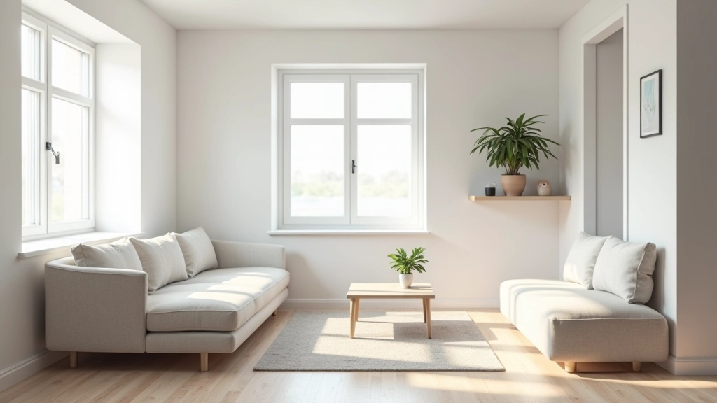 Modern minimalist living room with carefully curated furniture and minimal decor